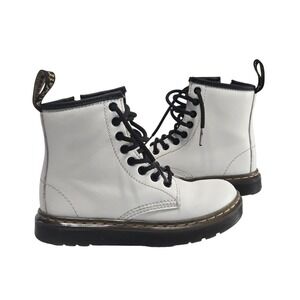 Dr Doc Martens Kids Size US 11 Lace Up High Top White Leather Combat Boots